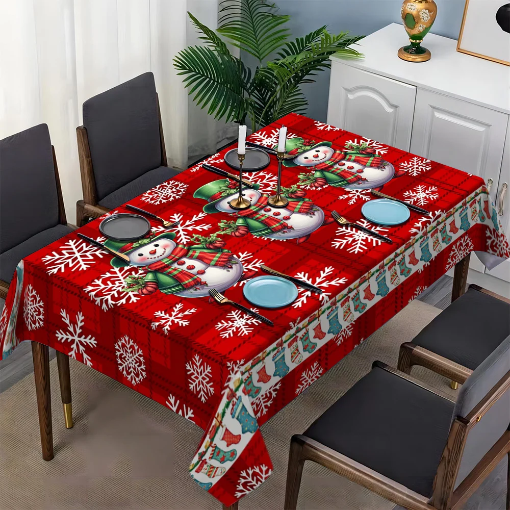 Christmas Snowman Themed Rectangle Tablecloth Party Decor Xmas Waterproof Tablecover Dining Table Decor Navidad Decorations 2025