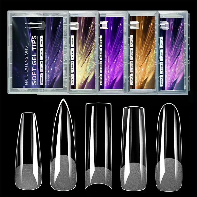 Luxury False Nail Tips Soft Gel Fingertip Semi-matte Capsules Almond French Coffin Full Cover Artificial Fake Nails Extension