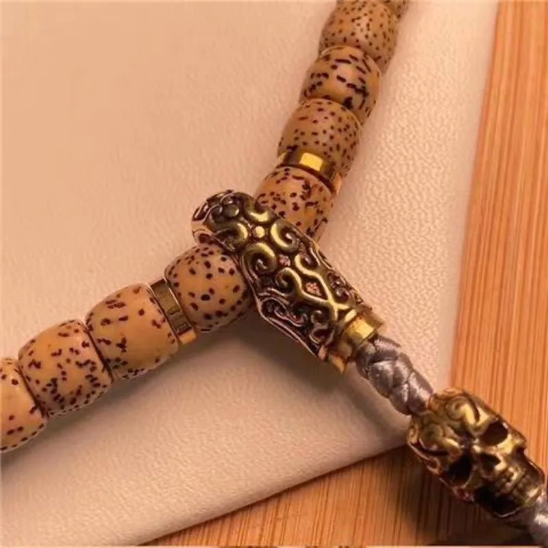 Tibetan Colorfast Brass Seal Three-hole Skull Bead Counter Clip Long Bracelet DIY Wenwan Accessory Unisex Handmade Jewelry Gift