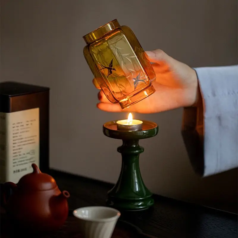 Imperial Red Elegant Candle Holder Tea Ceremony Glass Ceramic Aesthetic Decor Incense Candlestic Stand Atmosphere Ornament Gift