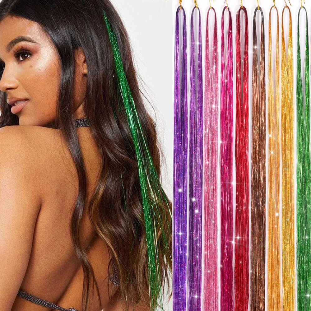 Extensions de cheveux colorées pour femmes et filles, Tinsel, Grad Party fur s, Grad Glitter, Accessoires, Strand Kit, 47 ", 1Pc