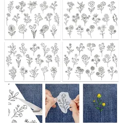 4 Sheets Flowers Pattern Water Soluble Hand Sewing Stabilizers for Fabric Embroidery Stitch for Embroidery Beginners Lovers