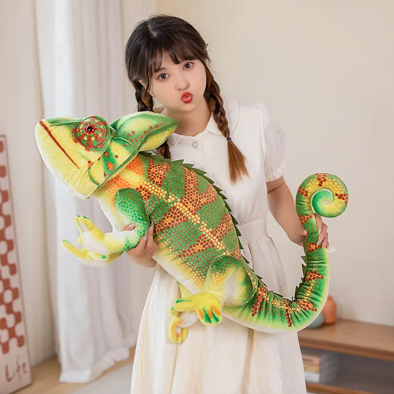 80/110cm Lifelike Giant Reptile Lizard Chameleon Plush Doll Pillow Green Pattern Insect Plush Toy Home Decor Gift For Boys