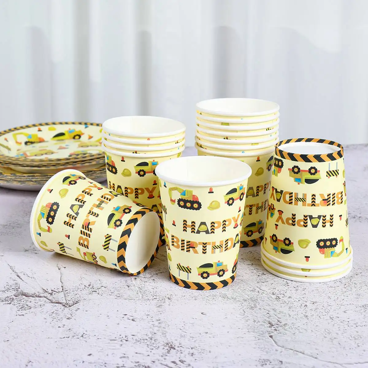 

Construction Vehicle Theme Disposable Tableware Paper Plate Cup Happy Birthday Party Decorations Kids Baby Shower Decor