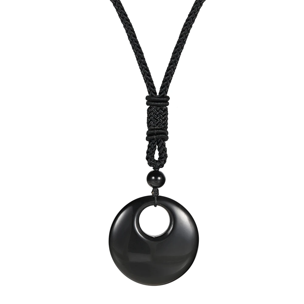 Black Onyx Pendant Necklace for Women Men Natural Agate Stone Crystal Charming Chunky Spiritual Energy Healing Divination