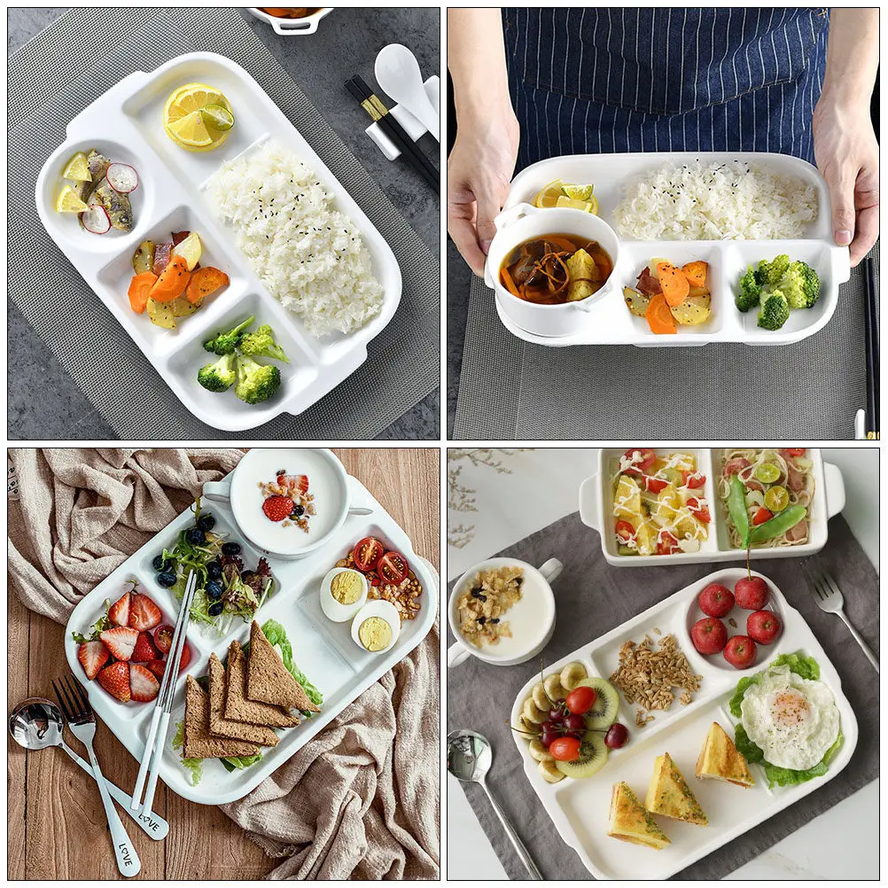 

1Pcs High Quality Ceramic Food Serving Plate with Divided Compartments Ideal for Cafeteria Home Dining Portion Control Flavor