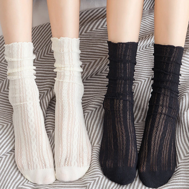 2pairs Women Sweet Lace Short Summer Socks Japanese Lovely Ruffle Hollow Out Cotton Lace Lolita Style Princess Sock High Quality