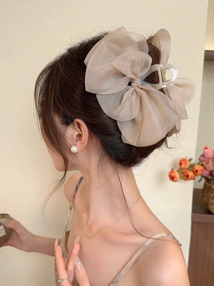 13CM Woman Large Two-sided Gauze Bowknot Hair Claws Lady Solid Color Hairpins Barrettes Gilrs SGilrs Hair Clips Hair Accessories