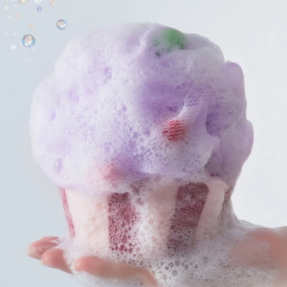 Soft Cartoon Shape Bath Bubble Ball Ice Cream Design Simulation Cake Foaming Sponge Hanging Loop Body Skin Cleaner Body Cleaning