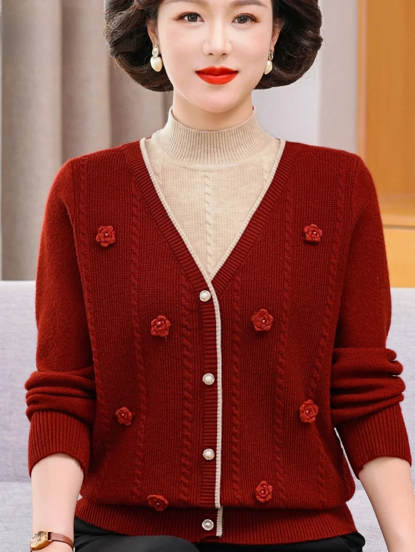 

Sli Mommy Thiened f-High Collar Искусственный двухсекционный базовый топ универсальный женский осенне-зимний теплый топ среднего возраста и пожилых людей...