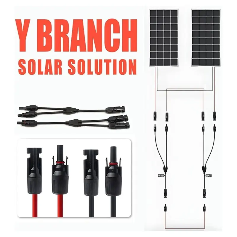 Solar Extension Cable 10FT 10AWG With Female/Male Connectors And Solar Y Connector Adaptor Adapter Kit- Extra Free Pair Included