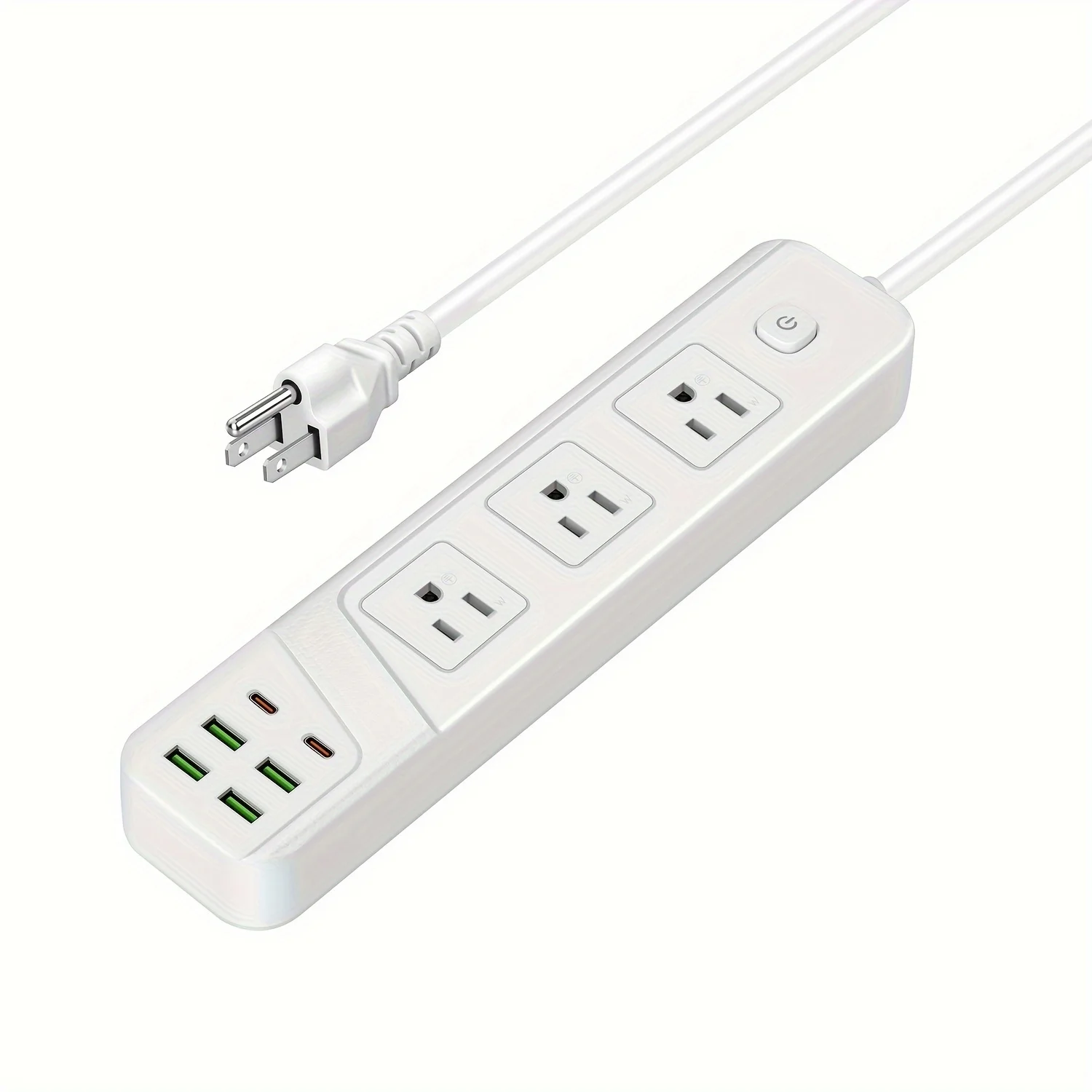 

Розетка с выключателем, 3 розетки 4 USB 2 Type-C, быстрая зарядка, прочный удлинитель длиной 6,5 футов для домашнего офиса и путешествий, белый