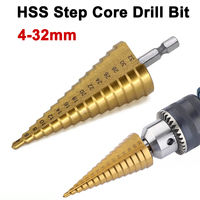 HSS Step Drill Bit 4-32mm Hex Titanium Cone Hole Cutter Multifunction Reamer Plate Iron Aluminum Plate Drilling Metal Core Drill