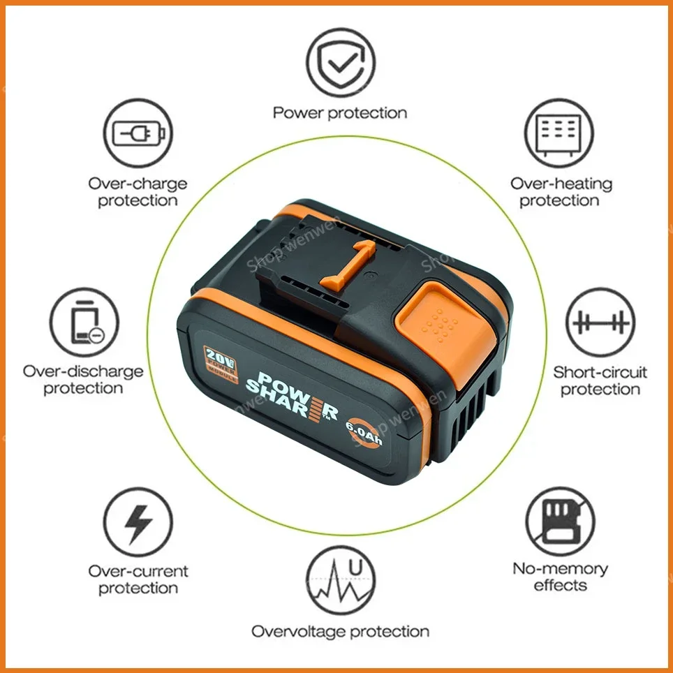 100%Original 6000mAh For WORX WA3553 WG630 WG629 WX372 WX390 WX394 WX550 WX523 WX802 WX858 WX900 20V Power tool battery