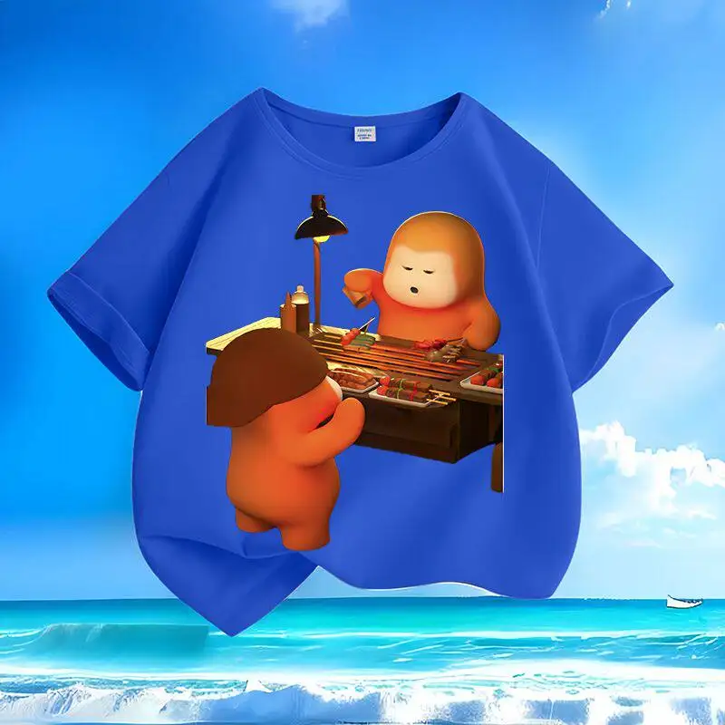 Happy Little Lucky Ape Pure Cotton Cartoon Printed Children's T-shirt New Parent Child Fashion Trend Personalized Loose T-shirt