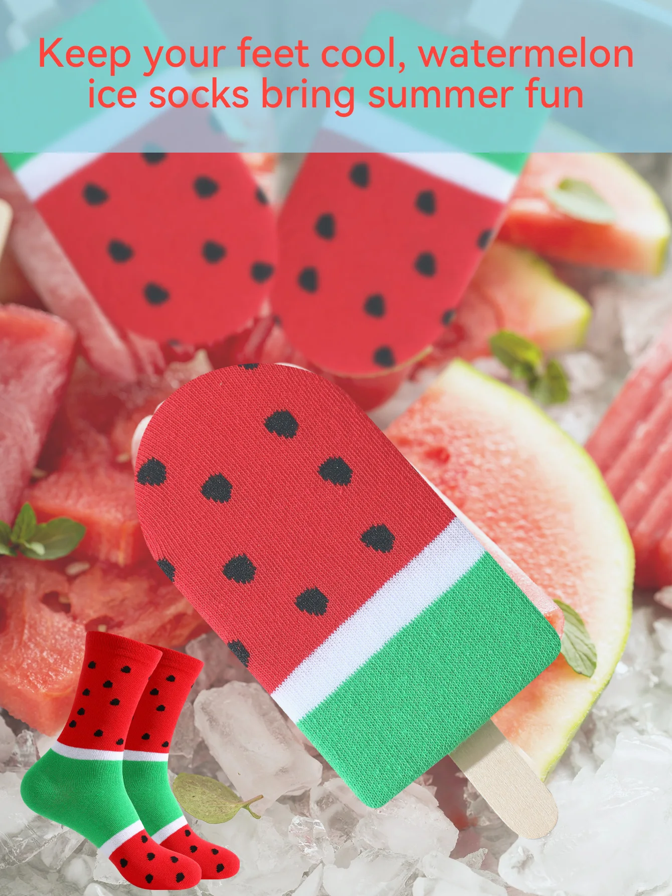 A pair of unique watermelon personalized patterns for men and women, gift socks for friends on Halloween, all season collection