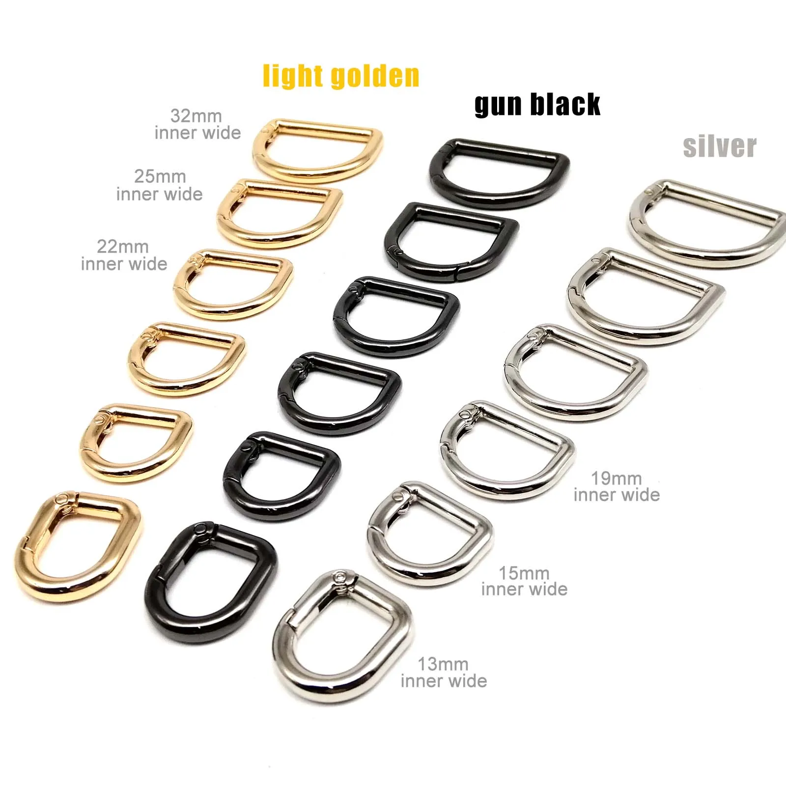 D-shaped Spring Ring Open Buckle Carabiner Snap Clip Hook for Leather Bag Handbag Belt Strap Connector Key Dog Chain Findings