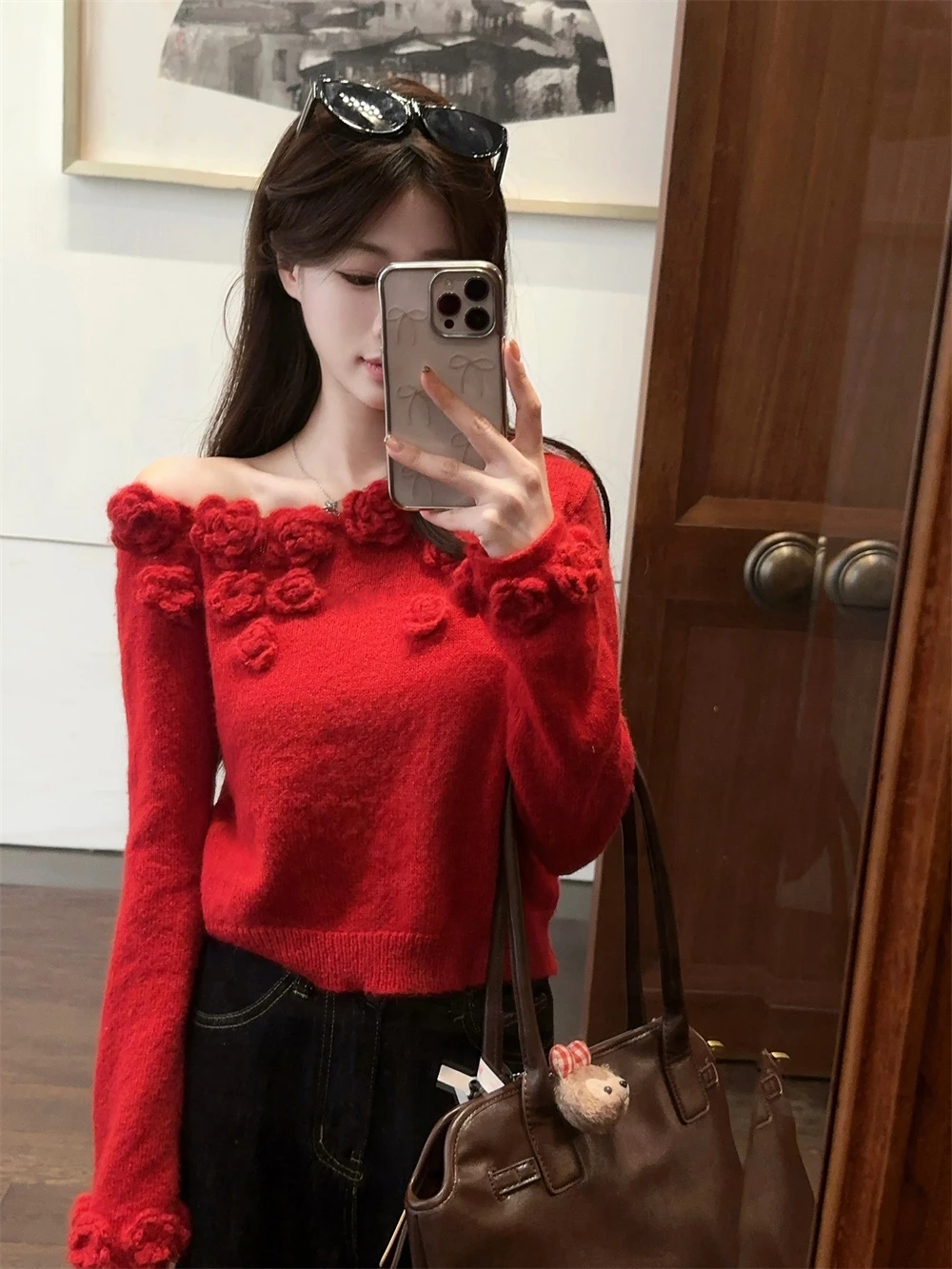 ZHISILAO New Embroidery Floral Print Sweater Women Casual White Long Sleeve Knit Sweater Winter 2024 Tops