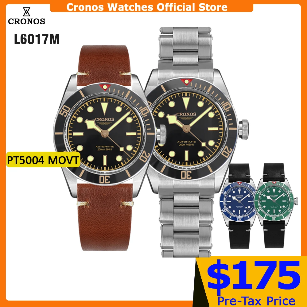 Cronos Luxury Men Watch 40mm Diver BB58 Automatic Wrist Watches Female End Links Spphire 20 Bar L6017M
