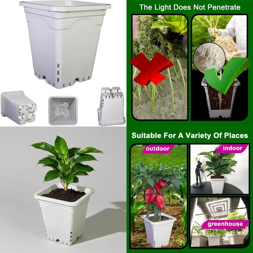 

Светоблокирующийся квадратный пластиковый плантатор, 10 высотов, для использования в помещении и на открытом воздухе, подвесные отверстия, гидропоника, упаковка из 24 шт.