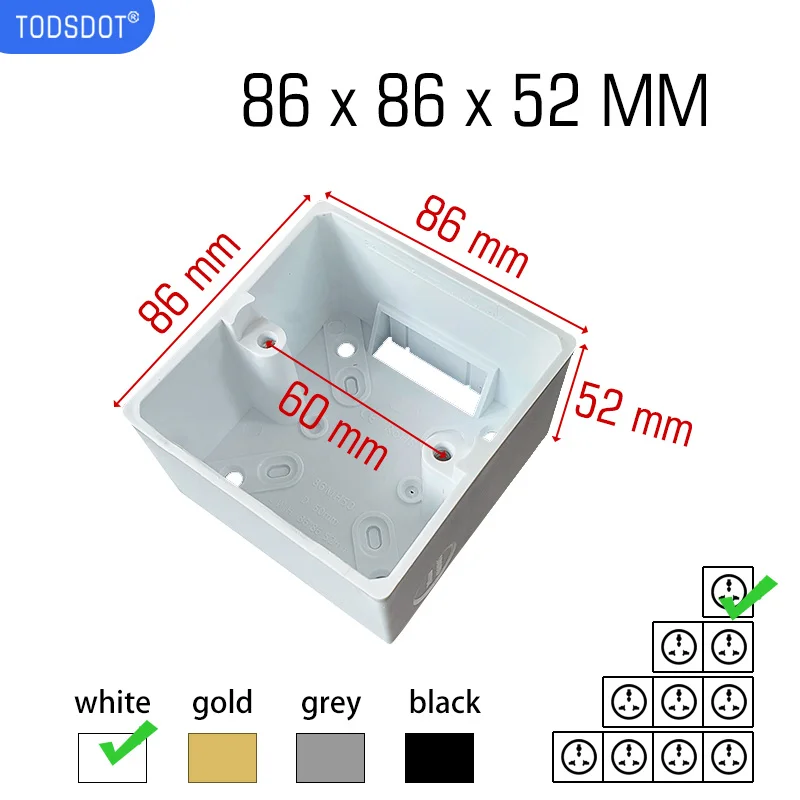 50 mm Deep Premium Wall Mount External Box of Switch Socket, Outfit Install Box Flame Retardant UL 94 V-0 PVC White