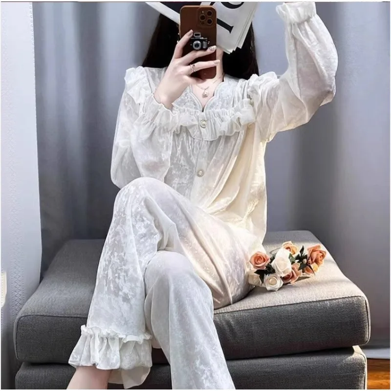 New Year Pyjamas Women Two-piece Set of Princess Style Simple Sweet High-grade Sense of Home Clothing Canary Life Network Red