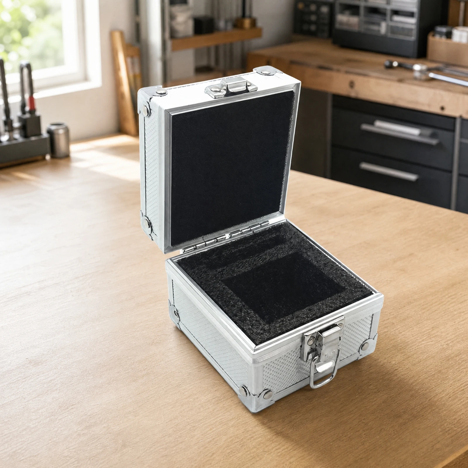 Tabletop Display Box Compact Small Desktop Display Case with Latch Aluminum Frame Storage Case with Hinged Lid for Transport