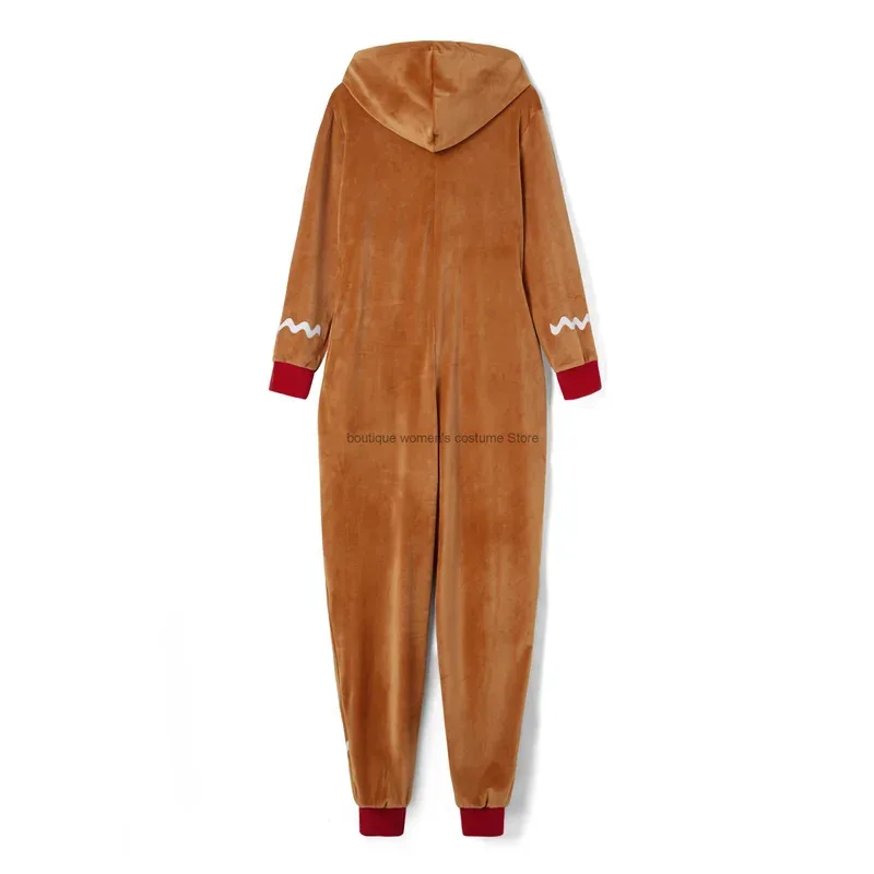 Adulto natal cosplay traje gingerbread manga longa zíper com capuz macacão para homens mulheres festa rpg cosplay