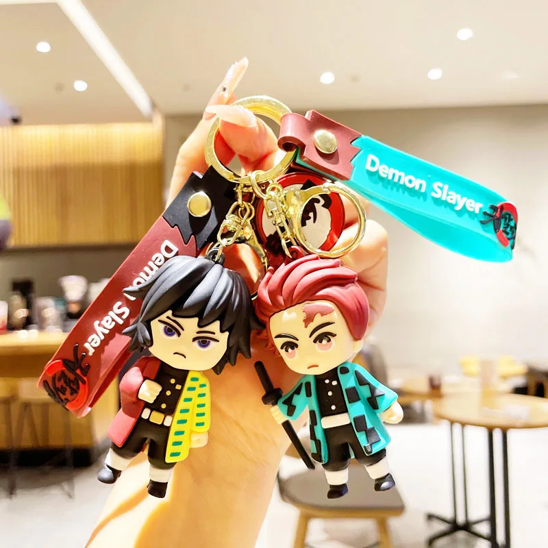 سلسلة مفاتيح دمية كرتونية من كلوريد البولي فينيل قاتل الشياطين ، حلقة مفاتيح سيليكون أنيمي لطيف ، حقيبة ظهر قلادة زوجين إبداعية ، هدية للأطفال ، 6: من #3