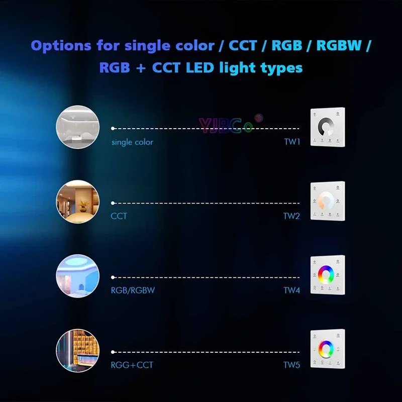 Skydance Wall Switch 86 Type Touch Panel TW1 Single Color/TW2 Dual color/TW4 RGB RGBW/TW5 RGBCCT LED Strip Dimmer 2.4G RF Remote