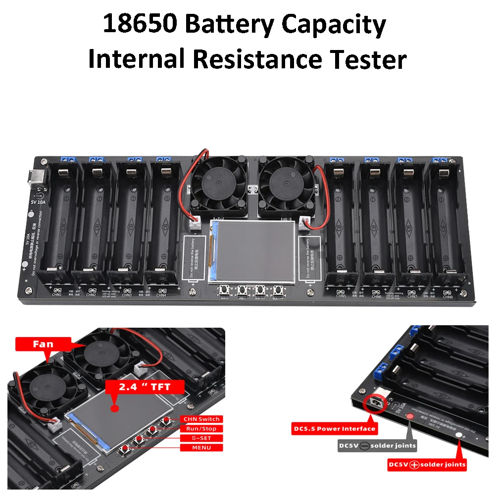Capacidade da Bateria de Lítio Resistência Interna Tester Digital Power Detectar Módulo Tela Colorida Automática dc 5v 10a 18650 21700