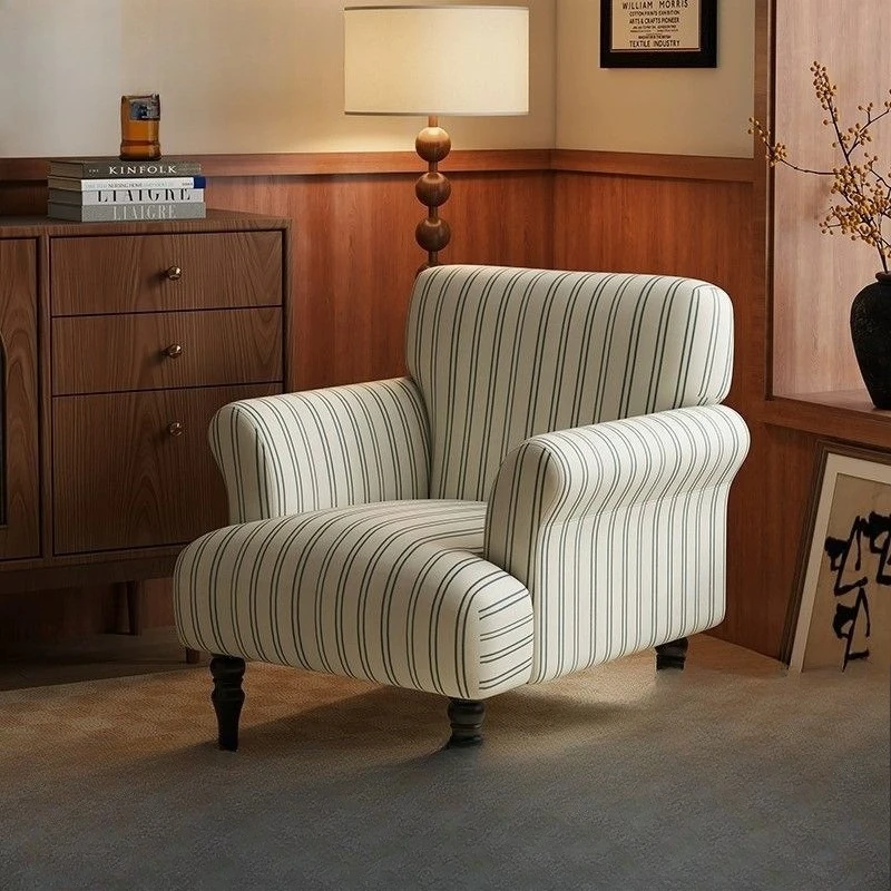 

Retro single sofa chair antique living room B & B cotton and linen back chair