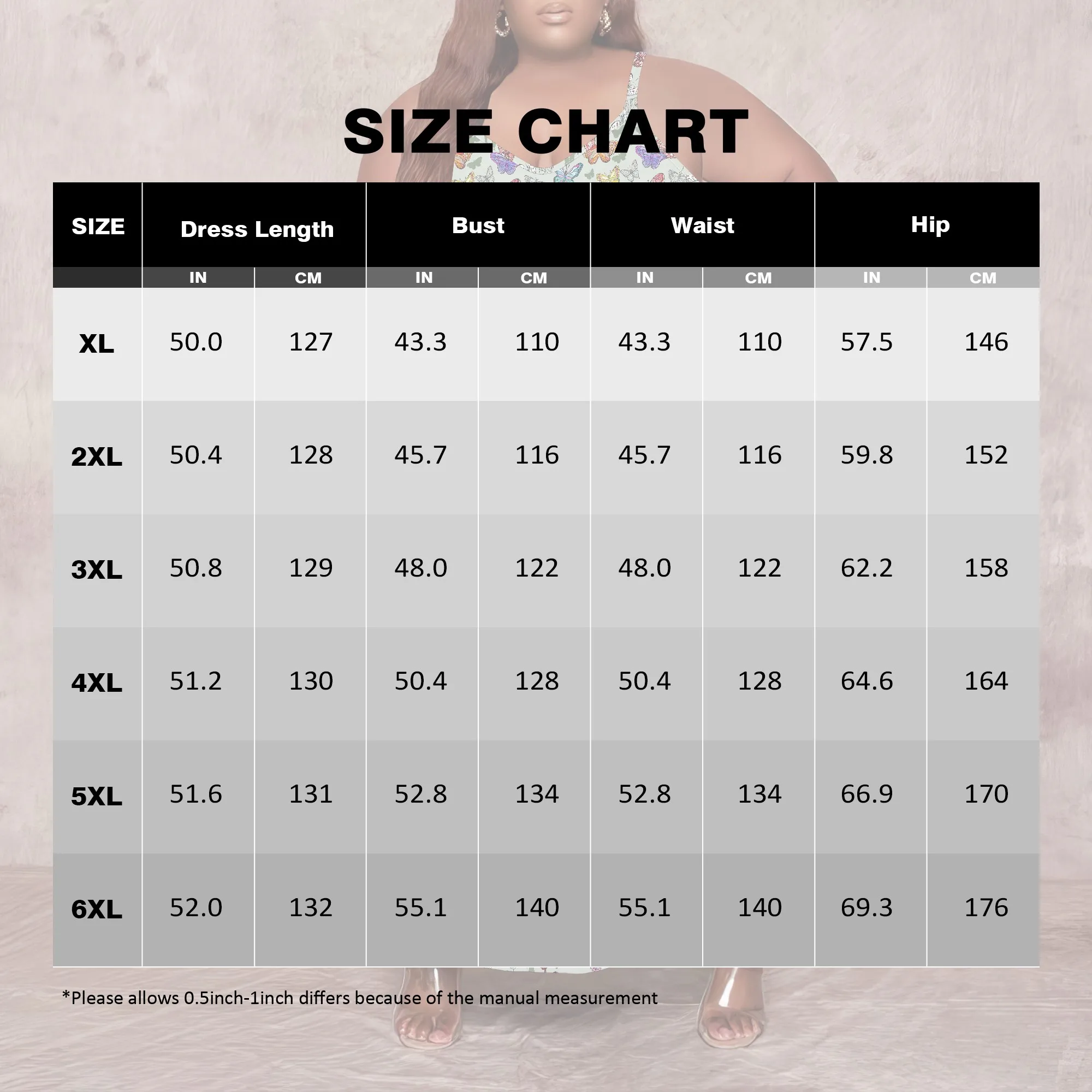 여성용 플러스 사이즈 드레스 포켓이 있는 루즈한 홀터 롱 드레스 통기성 소박한 나비 프린트 XL-6XL ​