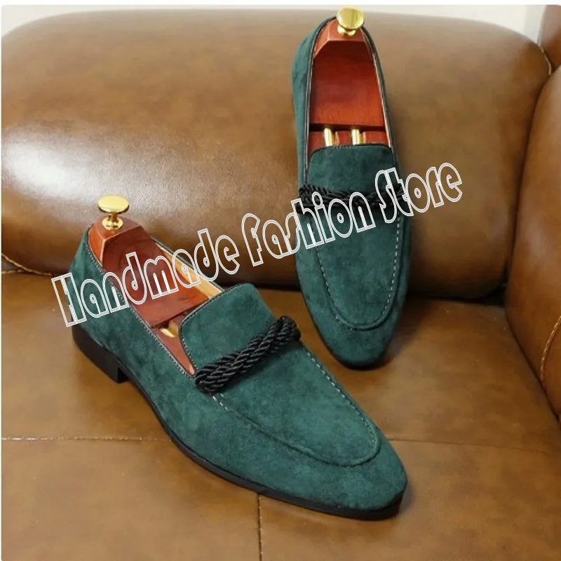 Green Black Suede Leather Loafers Shoes Fashion Gentlemen Slip on Casual Shoes Plus Size 38-46