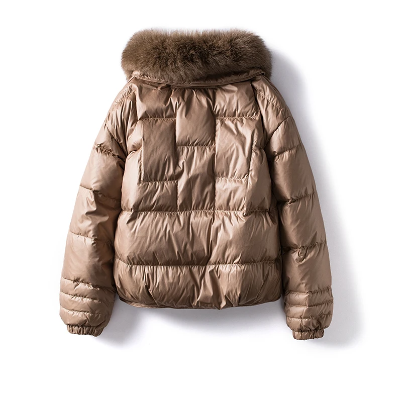 Collo in vera pelliccia di volpe invernale da donna 90% piumino d'anatra bianco da donna corto caldo piumino Parka vintage allentato femminile