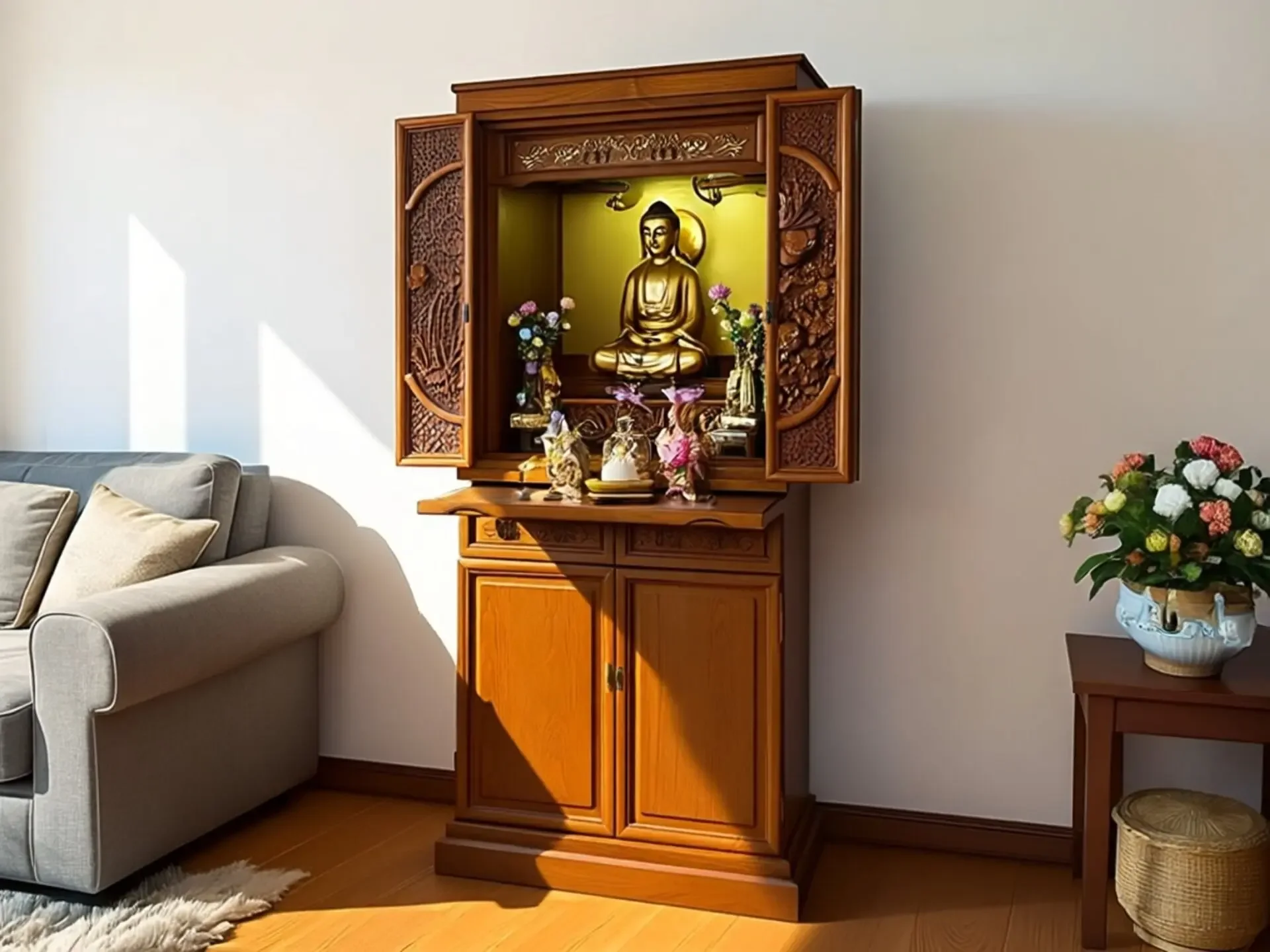 Solid wood Buddhist niche, Buddhist cabinet, God of Wealth, Guanyin cabinet, Buddhist offering platform