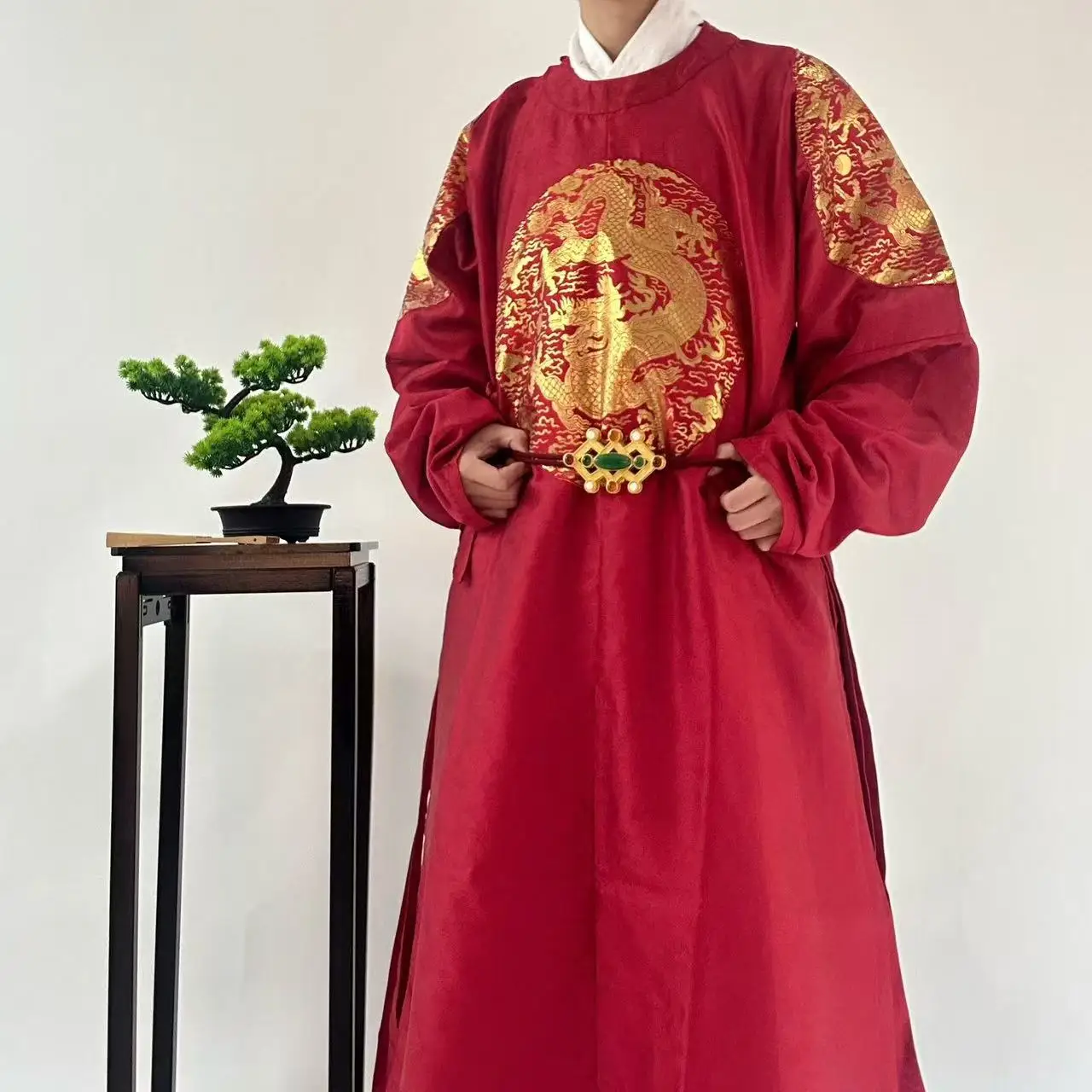 Vintage Gold Woven Dragon Hanfu Traditional Chinese Ming Dynasty Clothing Luxury Palace Style Wedding Groom Suit Male Long Robe