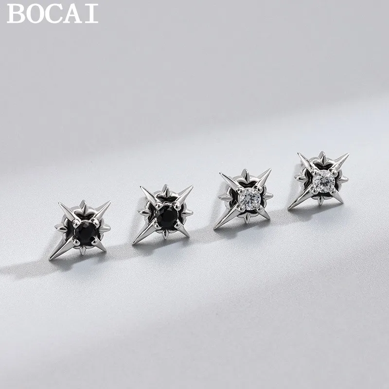 

BOCAI New S925 sterling silver earrings for Men with zircon high quality men's earrings 1pair
