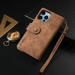 Wallet Hand Bag Case For iPhone 16 PRO Max iPhone16PRO Multifunction Flip Leather Mobile Phone Cover Car Slot Fundas Wite Rope