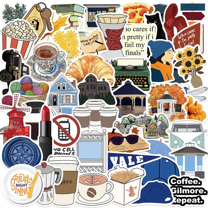 10/30/50PCS Kawaii Gilmore Kaffee PVC Klebrige Aufkleber Ästhetische DIY kinder Dekoration Scrapbooking Schule Liefert