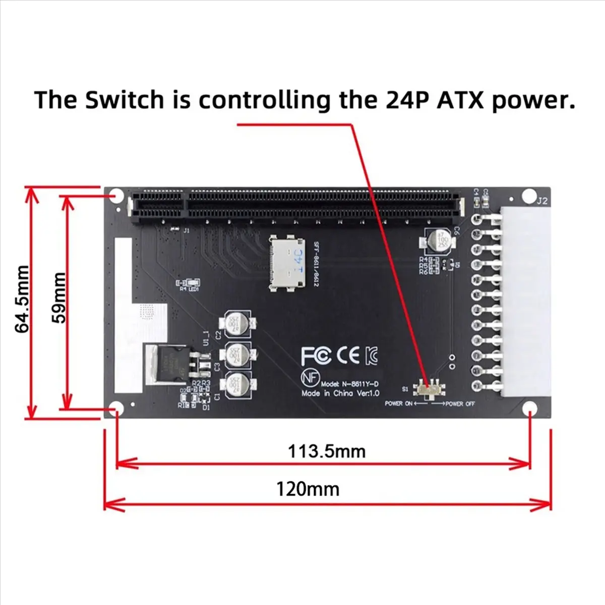 ABAN 4X Oculink SFF-8612 SFF-8611 to PCIE PCI-Express 16X Adapter with ATX 24Pin Power Port for Mainboard Graphics Card