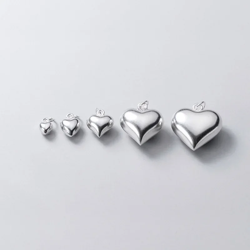 TrustDavis Real 925 Sterling Silver 3D Love Romantic Heart 4 6 8 13 15mm Charm Pendant Handmade DIY Accessories Wholesale DZ20