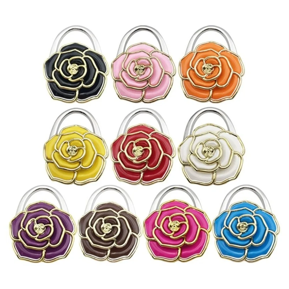 NEW Foldable Rose Handbag Hook Golden-edged Portable Briefcase Hanger Durable Creative Table Hanger Girls Gift