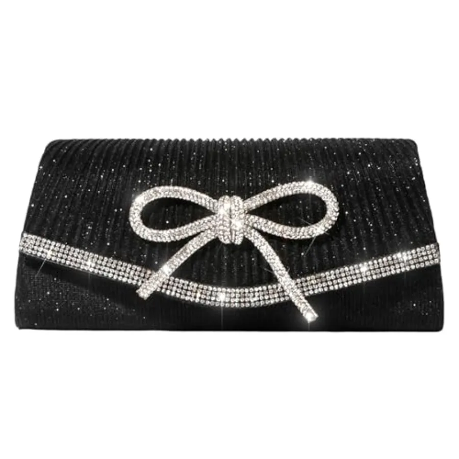 

SH Glitter Clutch Purses for Women Elegant Bow Evening Bag Dressy Wedding Cocktail Party Prom Rhinestone Purse