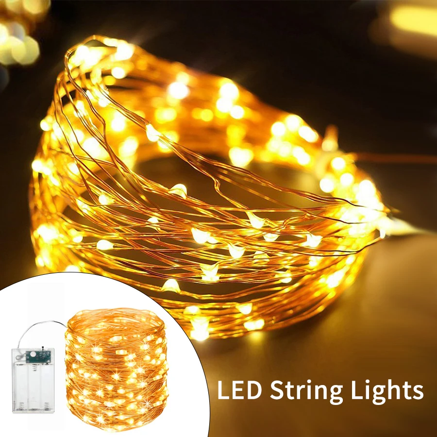 2M 5M 10M LED Fairy Lights Battery Operated Copper Wire Garland String Lights Outdoor Garden Wedding Party Christmas Tree Decor