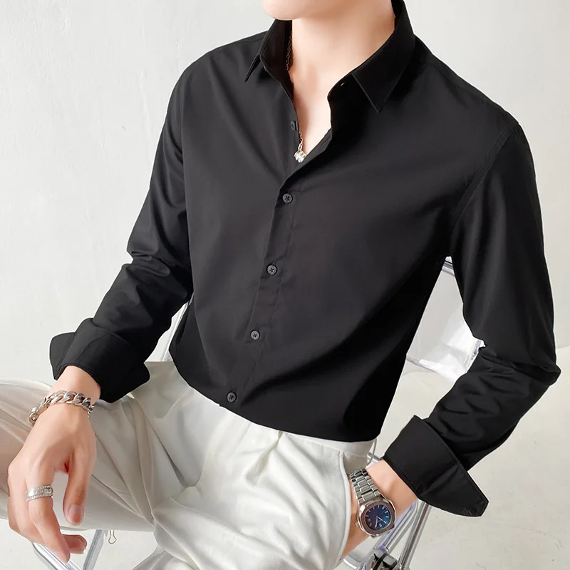 

8507 Men's long sleeve shirt Korean version of Hong Kong fashion casual business career white shirt