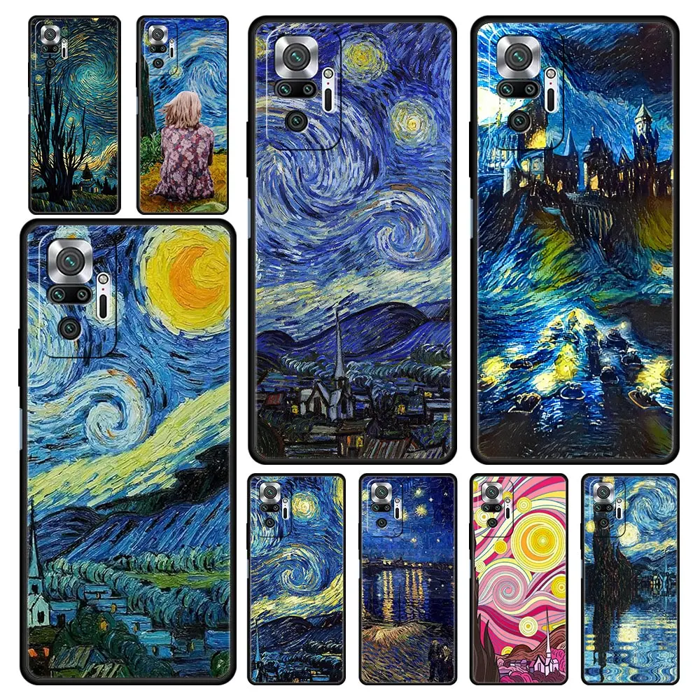 Phone Case Cover for Redmi 14C 13C Note 15 14 13 12 10 11 Pro Plus K40 4G 5G Soft TPU Shell Van Gogh Art Starry Night Aesthetics