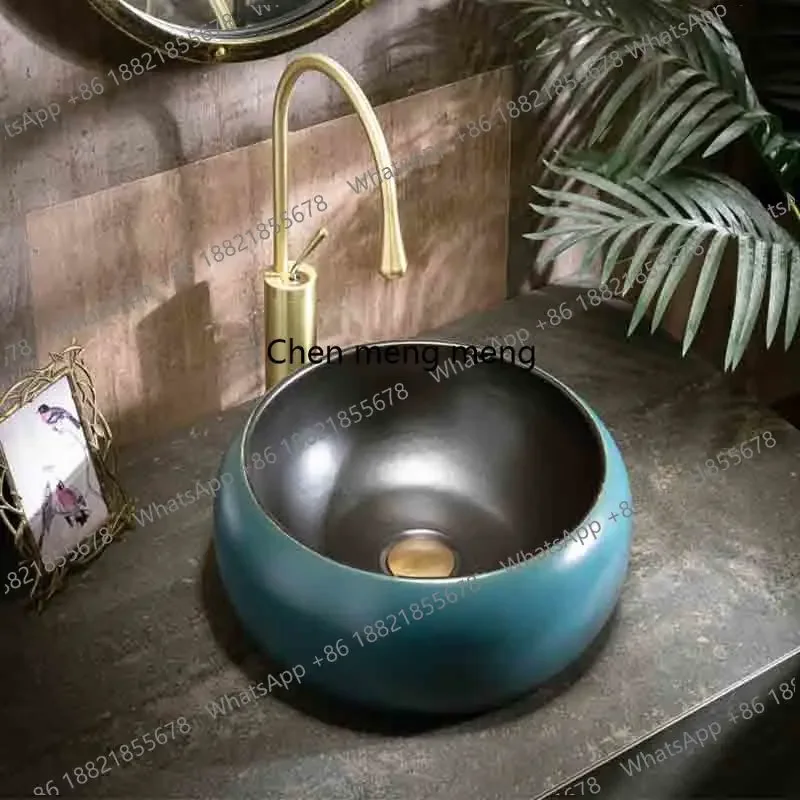 New arrive Balcony Retro Table Washbasin Single Basin Outdoor Garden Basin Home Bathroom Countertop Sink With Faucet Drainer