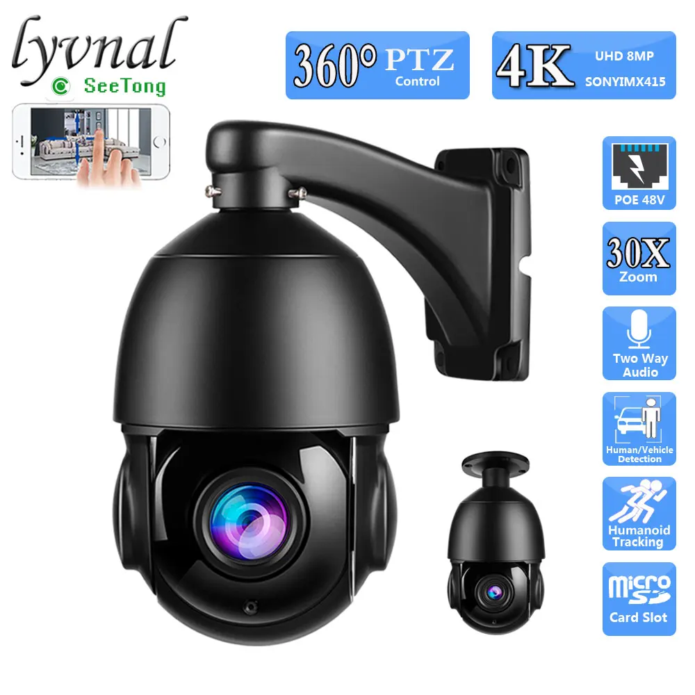 RU.Sony415 4K 8MP Security Surveillance kамера POE 360° PTZ Dome 30X Auto Zoom Two Way Audio Auto Tracking IR 80M Night Vision