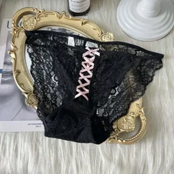 SP&CITY Cross Belt Hollowed Lace Women's Panties Low Waist Thin Transparent Sexy Underpants Soft Cotton Crotch Breathable Briefs